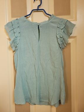 mine Pale Aqua Ruffle Sleeve Blouse